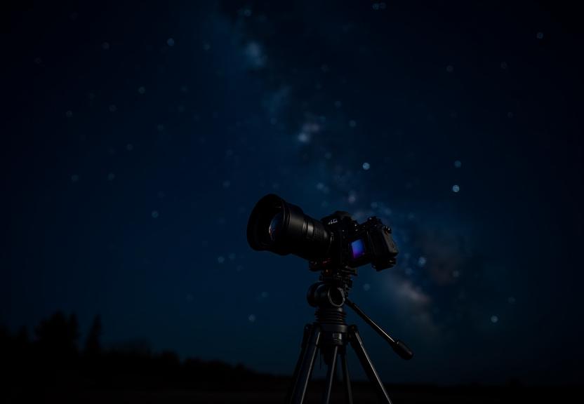 Astrofotografi utstyr med kamera under stjernenatt