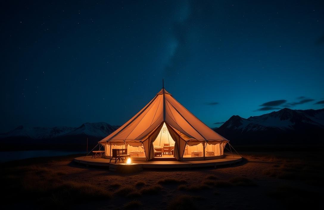 Luksuriøst glamping telt under stjernenatt i norsk natur